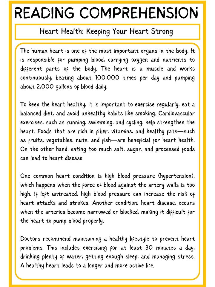Heart Health Reading Comprehension PDF product image (2)