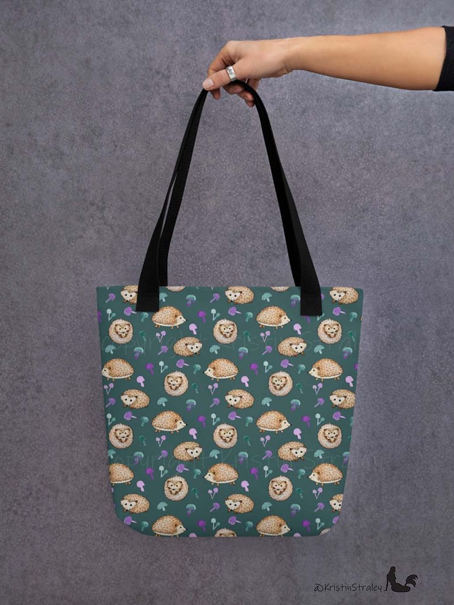 Hedgehogs and Mushrooms on Dark Teal Tote Bag product image (6)