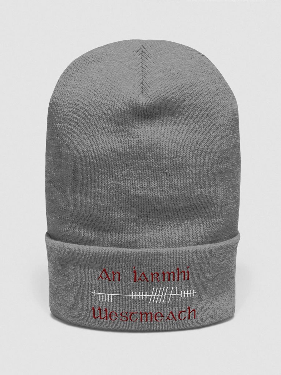 Westmeath/An Iarmhí Orthodox style Ogham, Maroon and white, embroidered Cuffed Beanie product image (1)