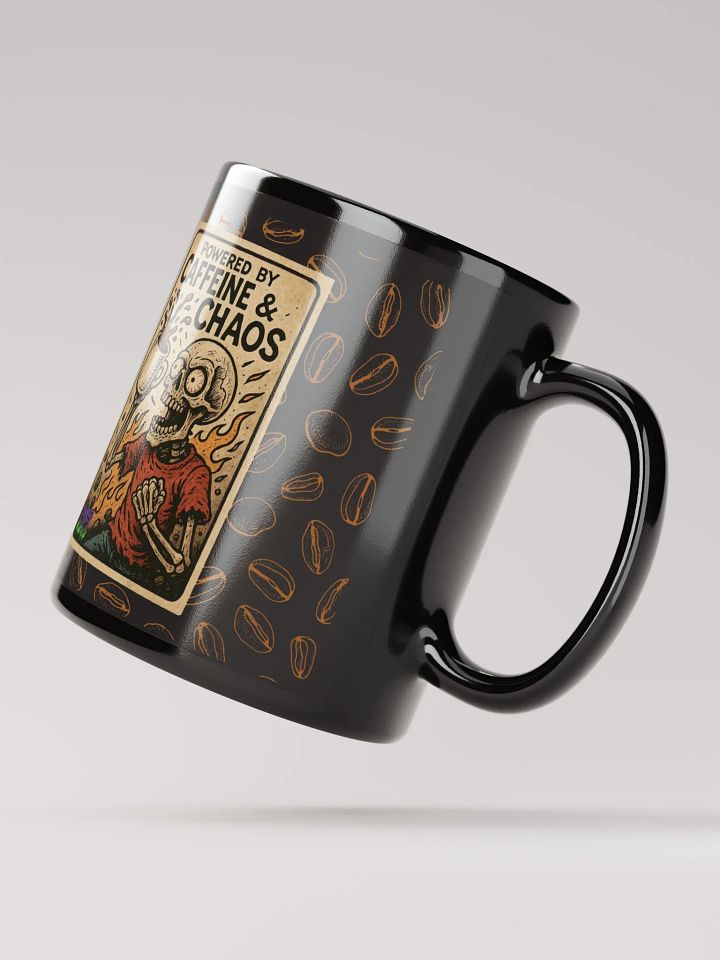 Powered by Caffeine & Chaos - Black Glossy Mug product image (3)