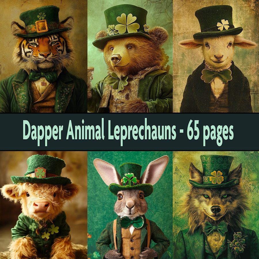 St. Patrick's Day Dapper Animal Leprechauns Digital Paper Pages, Scrapbook, Junk Journal, printable images product image (1)