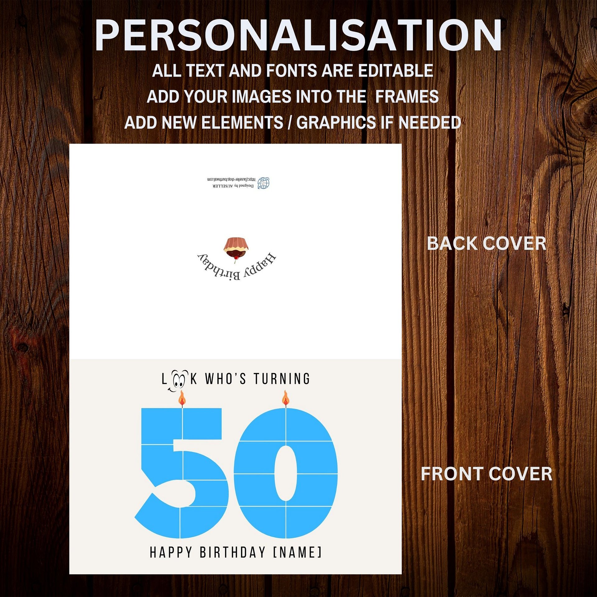 50th Birthday Number Photo Card Canva Template product image (6)