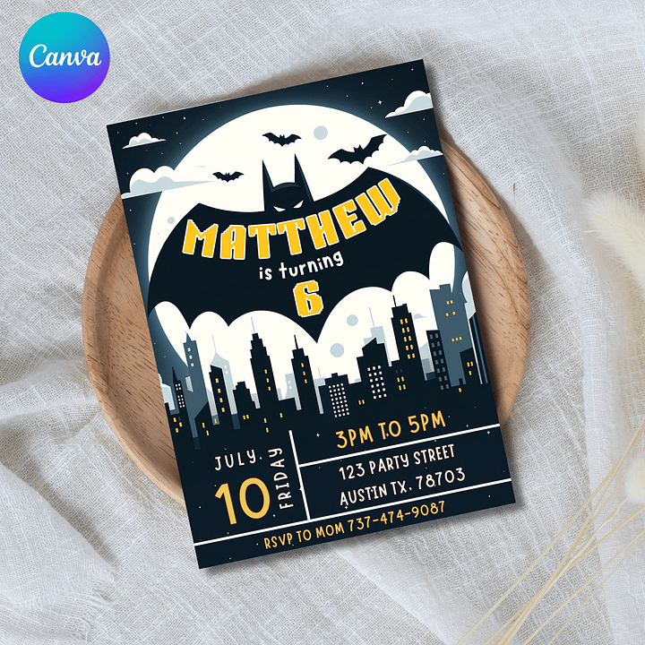 Batman Birthday Invitation | Superhero Party Invite | Editable Canva Template | Digital & Printable Boy Birthday Invite product image (1)