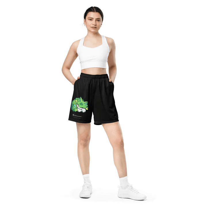 Sleeping Chloe • All-Over Print Recycled Unisex Mesh Shorts (Black) product image (2)