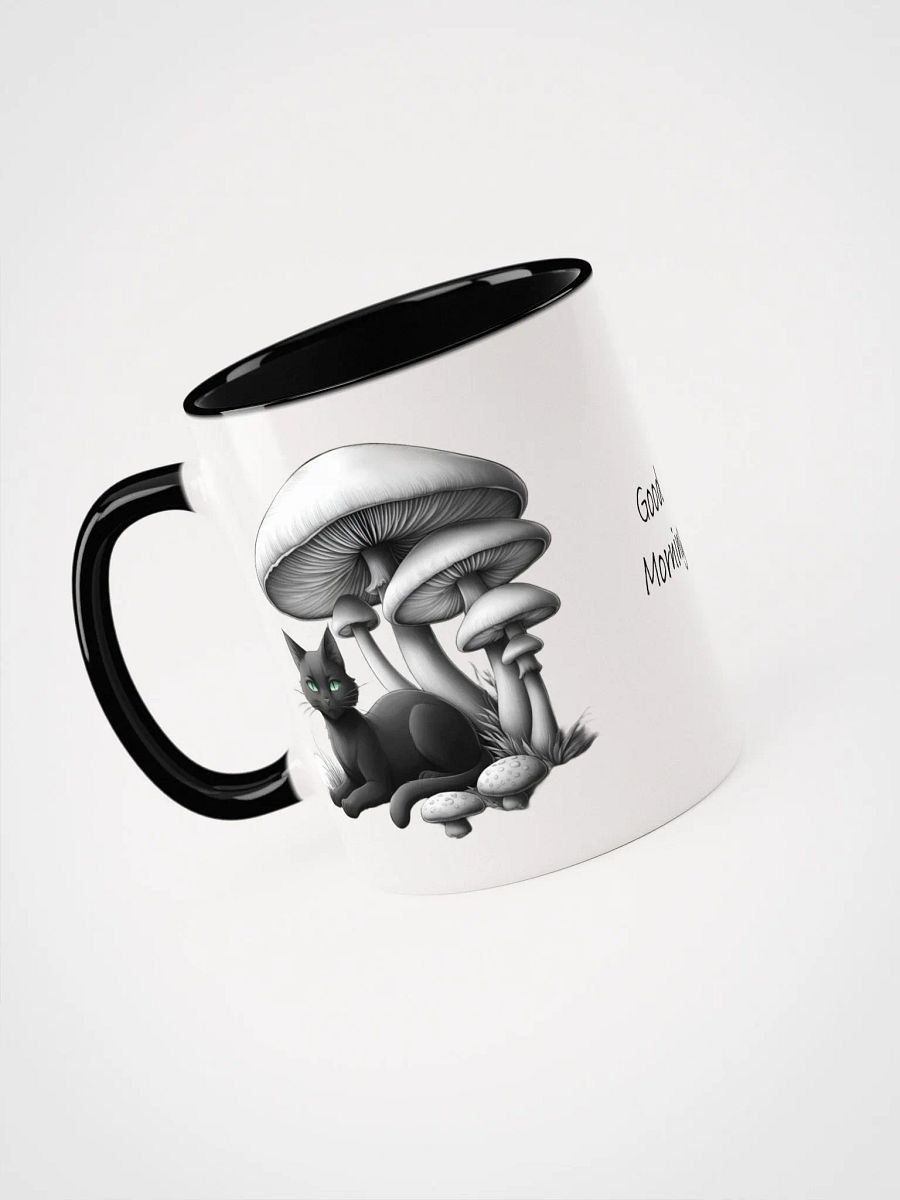 Black Cat and White Cat Resting Under Giant Mushrooms Coloured Mug product image (3)