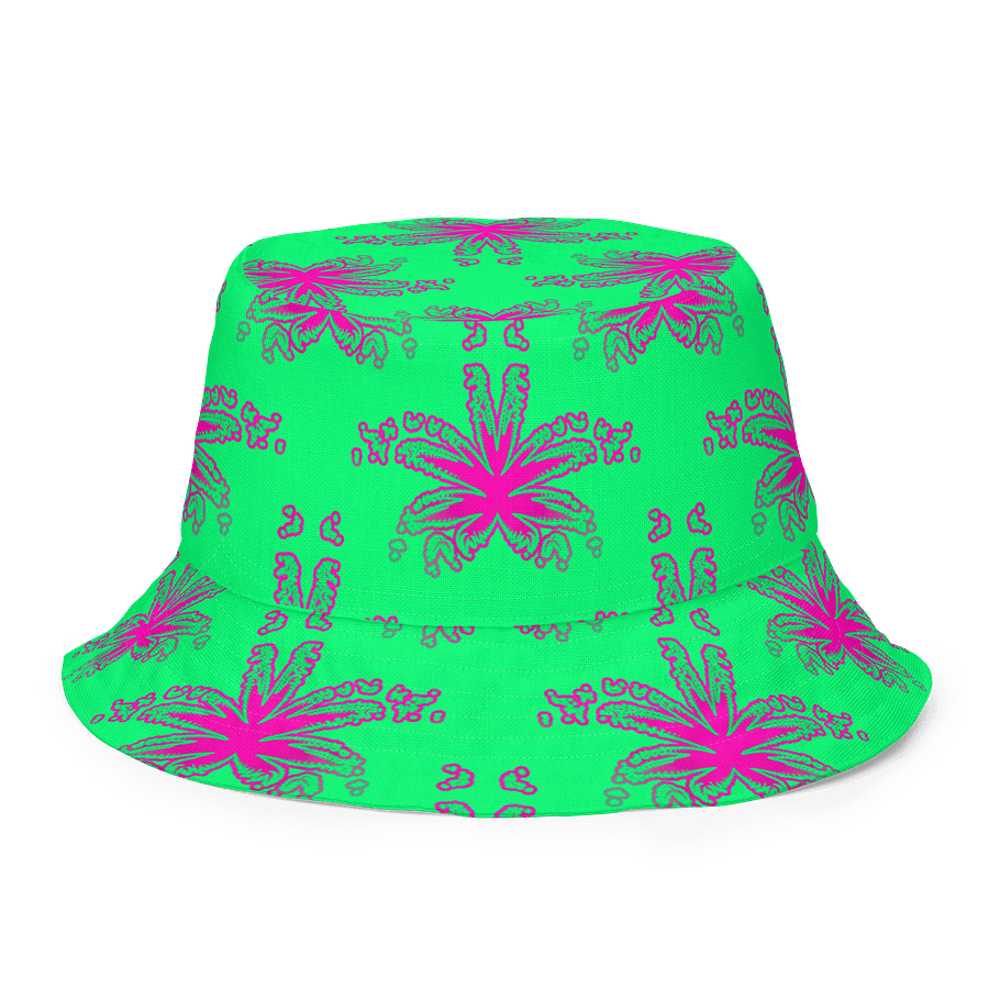 420 Stoner Summertime Reversible Bucket Hat, Cannabis Mint Green Purple Pink Pot Leaf Pattern Accessory product image (8)