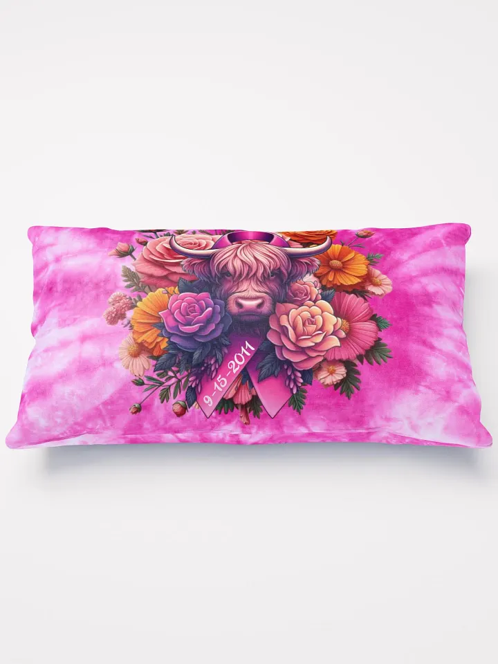 Highland Cow Blooms Breast Cancer Awareness Pillow product image (1)
