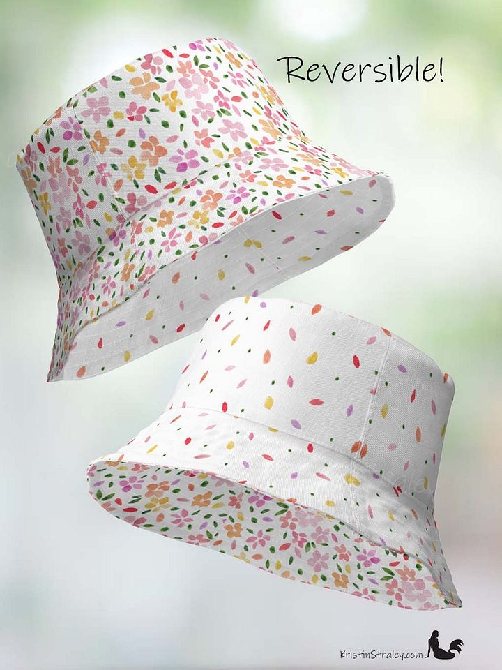 Spring Flowers on White Reversible Bucket Hat with Petal Confetti on White product image (2)