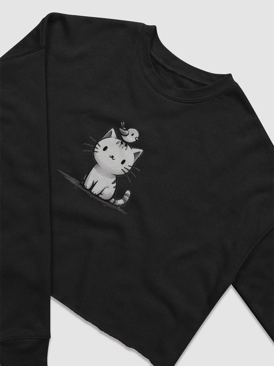 Cute Cat and Bird Fleece Crop Sweatshirt product image (13)
