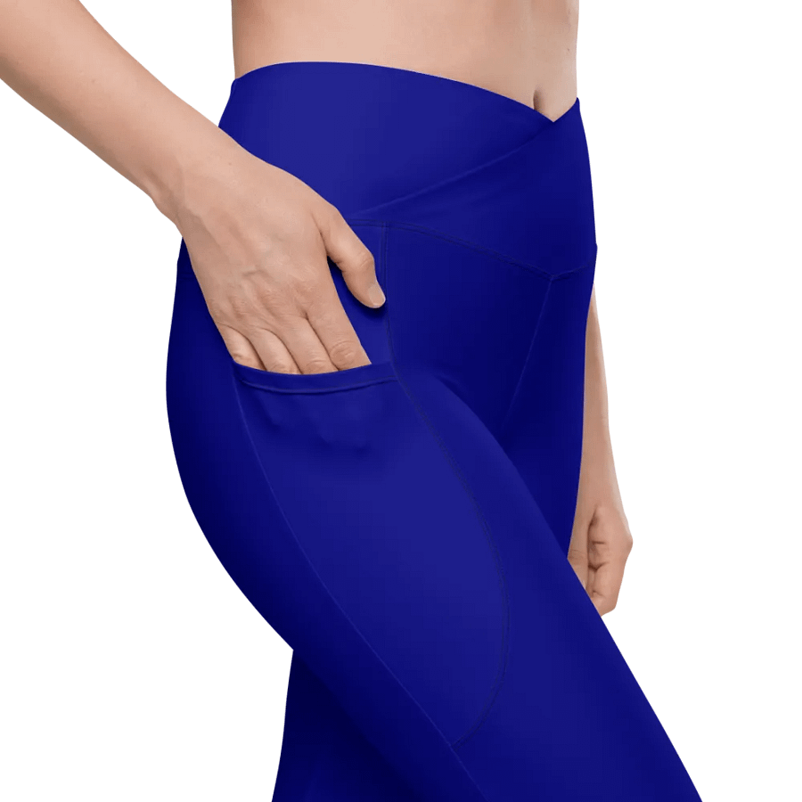 Plain Color Navy Blue Crossover Leggings with Pockets product image (6)