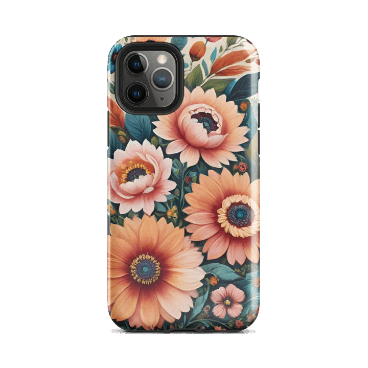 Tough Phone Case for iPhone® - Pink and Peach Flowers Painting product image (2)