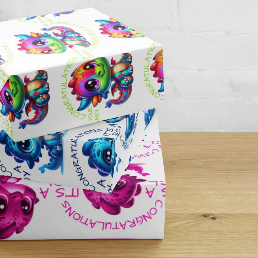 Congratulations Baby Boy or Girl Wrapping Paper Sheets - Newborn Gift Wrap Set product image (2)
