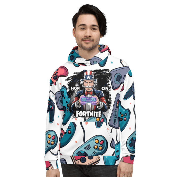 Hop On Fortnite Patriotic Gamer Custom All-Over Hoodie product image (2)