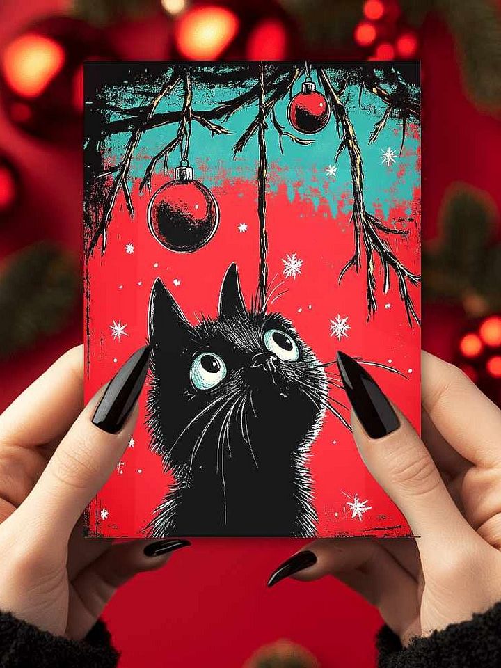 Retro Curious Cat Christmas Cards Pack of 10 • 5×7 product image (1)