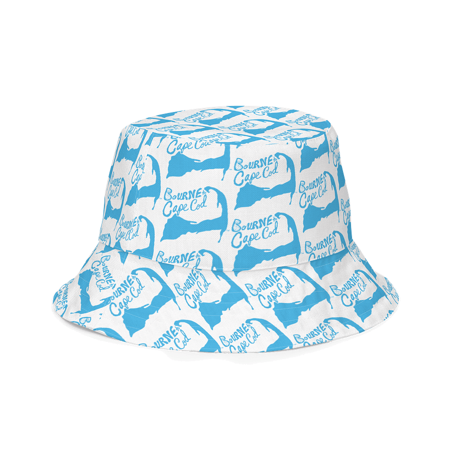 Adults Unisex | Reversible Bucket Hat – BOURNE to Cape Cod™ x BRN.2C.C.™ All-Over Logo Print | Coastal Style Sun Hat | Deep Sky Blue & White product image (5)