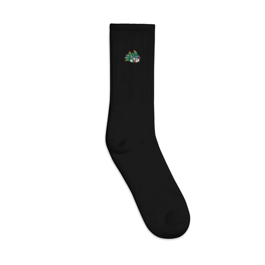 "Cutie Keys" Embroidered Black Crewneck Socks - Nudibranch Leaf Sheep Sea Slug product image (3)