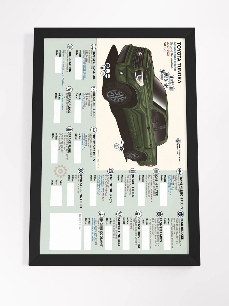 2ND GEN TUNDRA MAINTENANCE TRACKER - Spruce (Framed) product image (5)