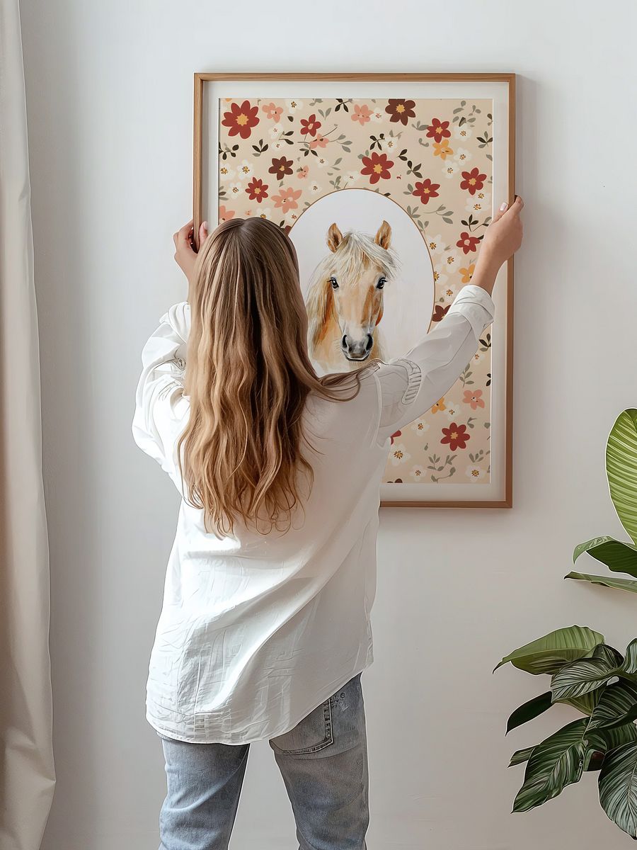 Horse on Boho Wildflower Pattern, Farmhouse Nursery product image (3)
