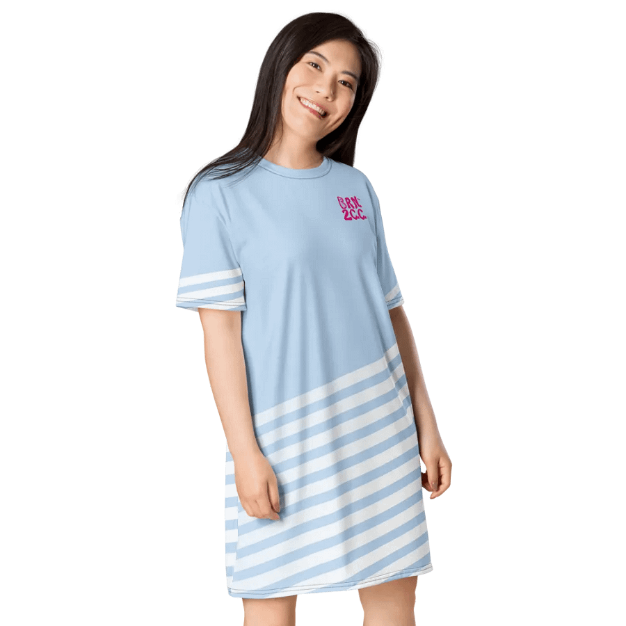 BOURNE to Cape Cod™ | Skyline Stripes T-Shirt Dress | Pastel Blue with White Stripes product image (4)