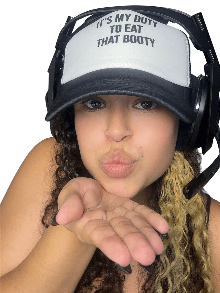 "It’s My Duty to Eat That Booty" Trucker Hat – Black & White Snapback product image (2)
