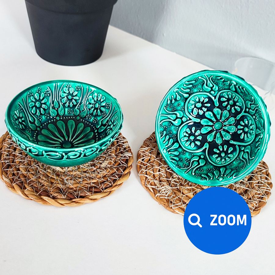 Ceramic snack bowl (8 cm), turquoise/green/emerald — handmade pottery product image (8)