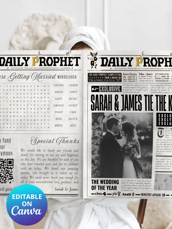 Magical Wedding Newspaper Daily Prophet Template I 100% Customizable product image (1)