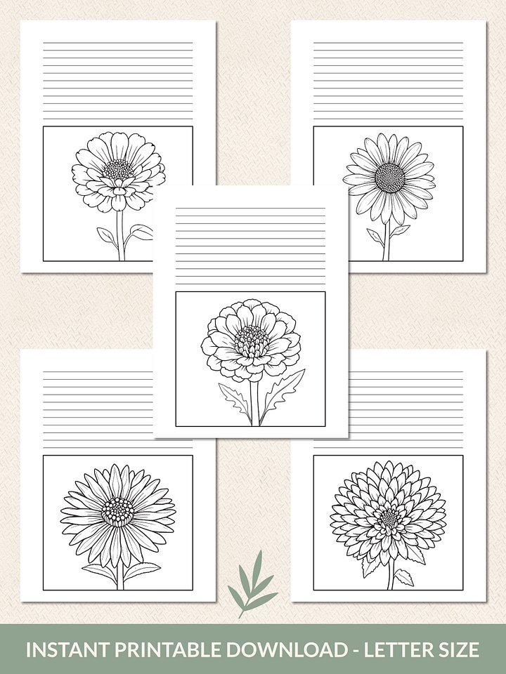 Printable 15-Page Flower Coloring Journal product image (2)