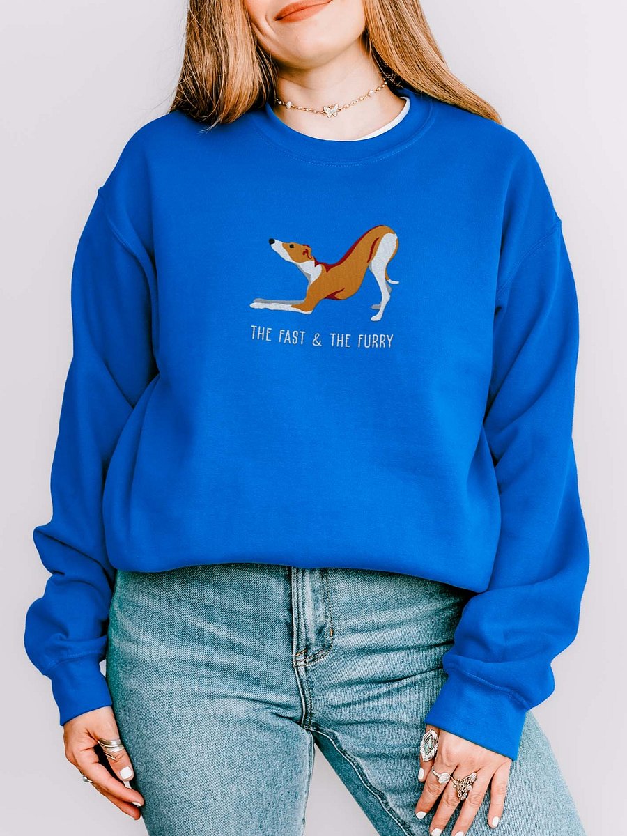 The Fast & the Furry Sweatshirt (Embroidered) of an Italian Greyhound(Brown & White) product image (2)