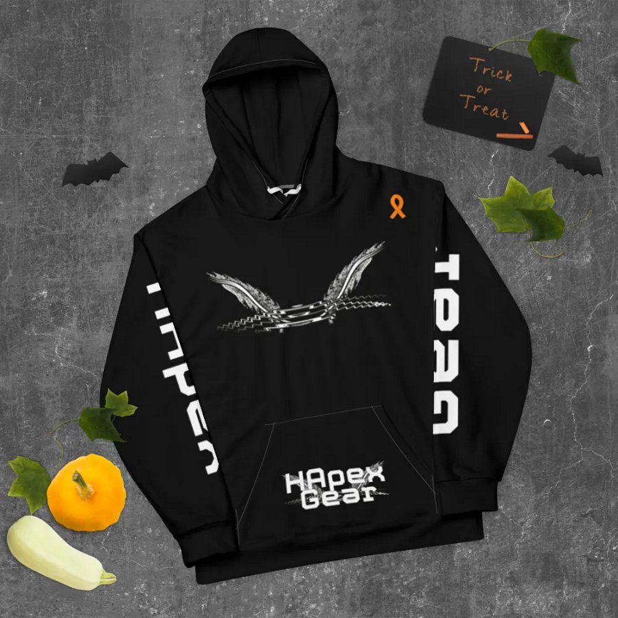 White HApex Gear White Logo Cancer Awareness Orange Ribbon. Black Recycled Unisex Hoodie product image (9)