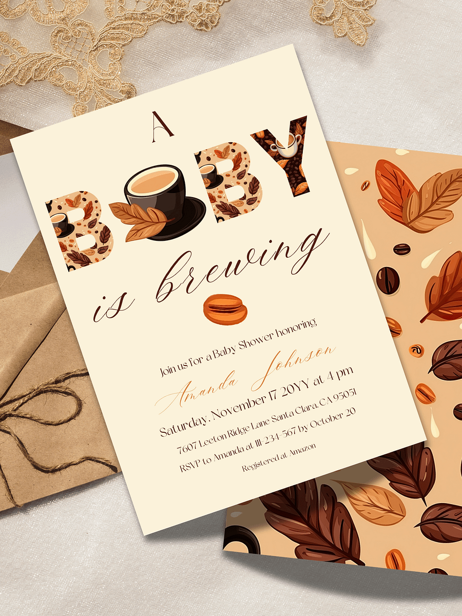 Coffee Baby Shower Invitation, Rustic Beige Baby Shower Party, A Baby is Brewing Themed Brunch Invite, Digital Download Canva Template product image (4)