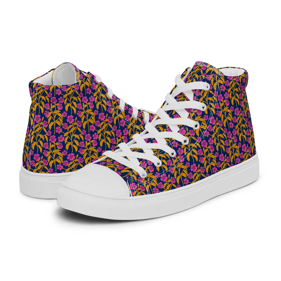 Campion Trails - Pink and Yellow on Dark Blue - Women High Top Canvas Shoes product image (11)