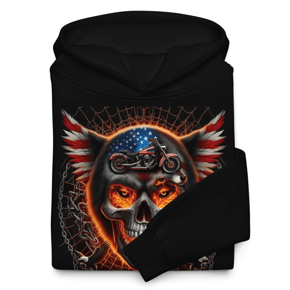 Flaming Skull Patriot Motorcycle Oversized Hoodie #27 product image (10)