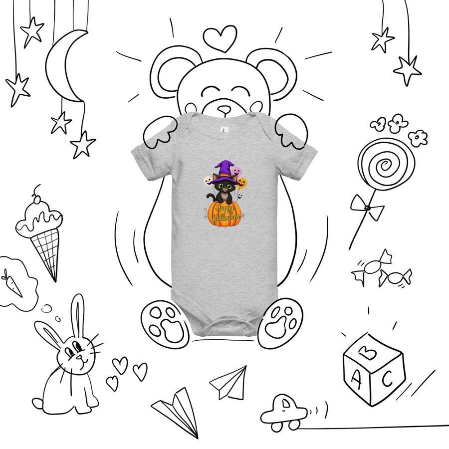 Witchy Sitting Pumpkin Cat Baby Romper Onesie product image (7)