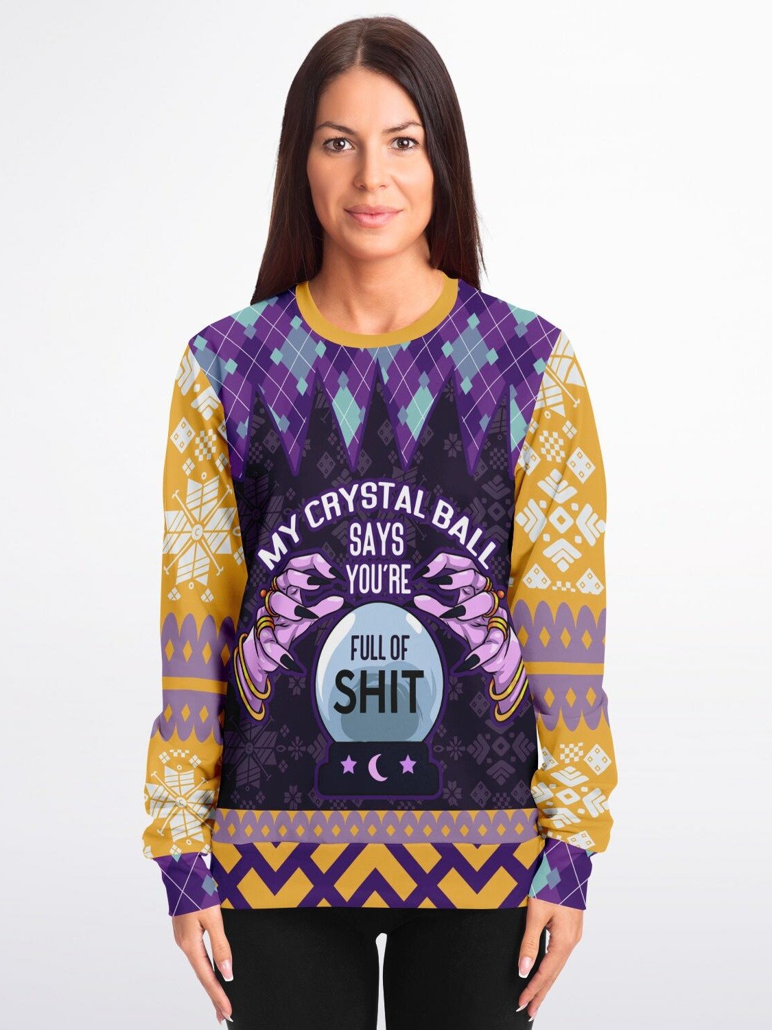 Crystal Ball Sarcastic Sweatshirt | Purple Magic Holiday Sweater | Mystic Fortune Teller Party Outfit | Funny Witchy Gothic Gift product image (3)
