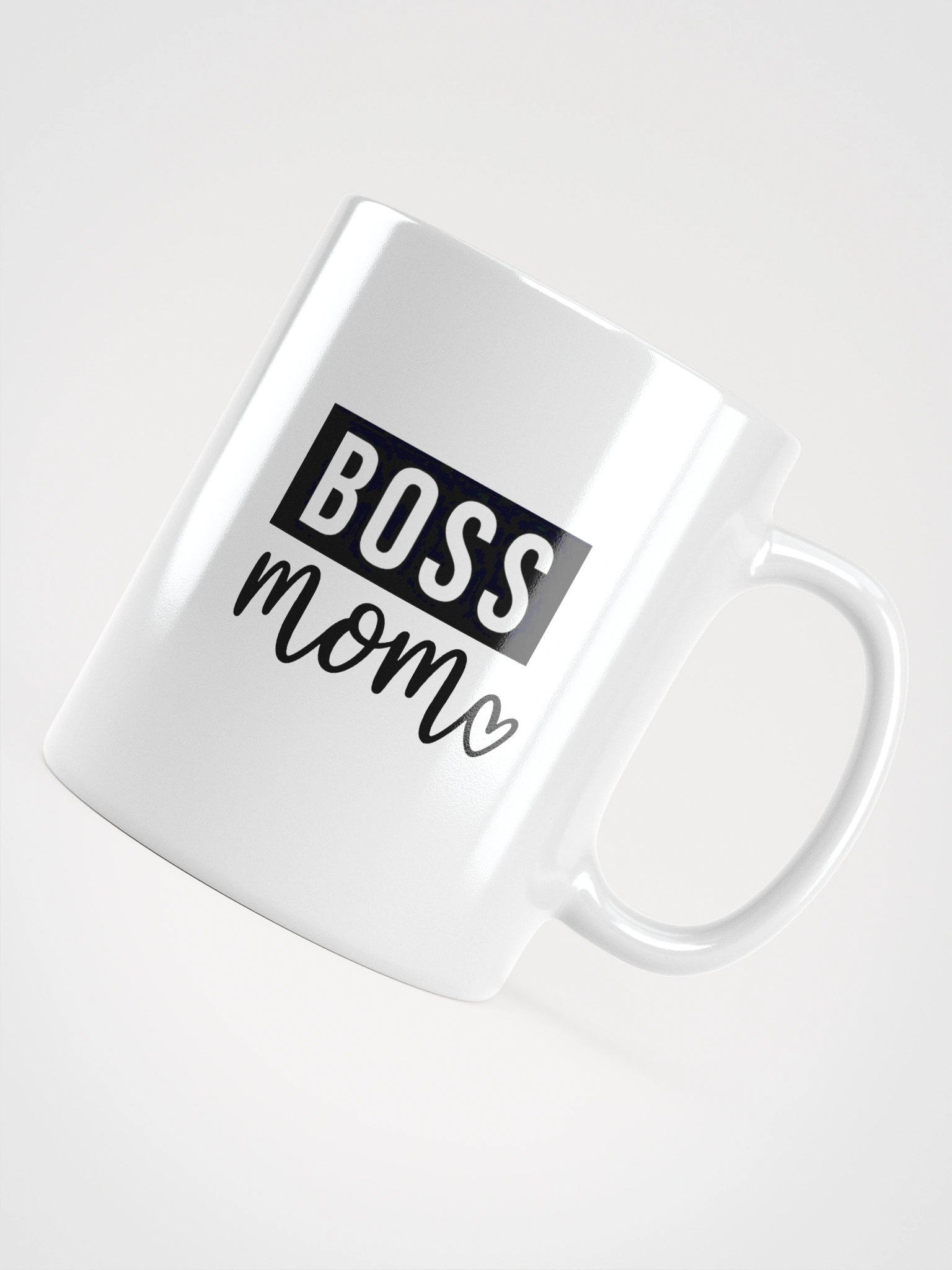 Boss Mom Mug – Bold Black Script on White Glossy Ceramic with Heart Accent product image (11)