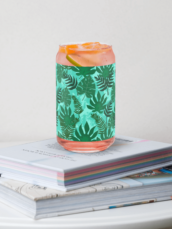 Jungle Leaves- Aqua Background Glass Tumbler product image (1)