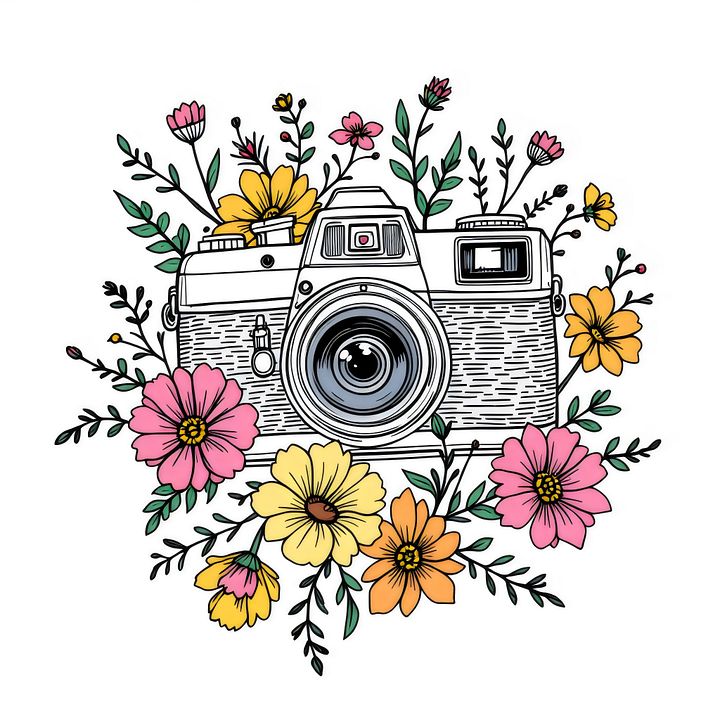 Vibrant colors vintage Camera and Floral Clipart Bundle - Set of 13 Digital Illustrations for Creative Projects and Decor product image (2)