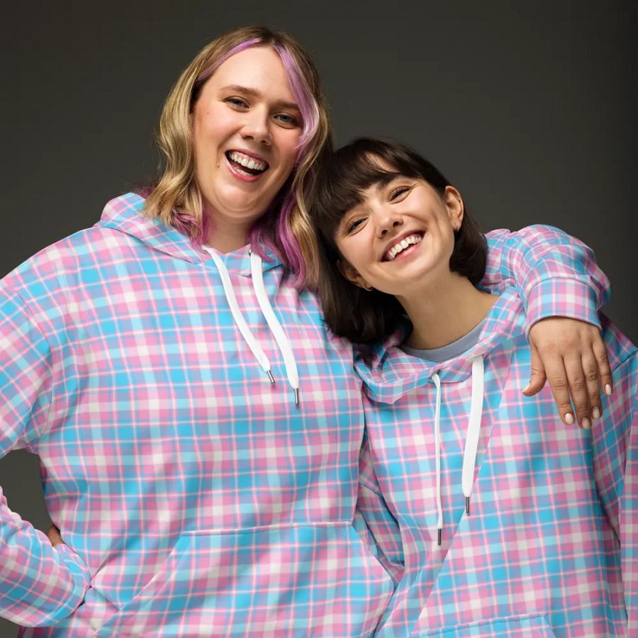 Baby Blue, Pink, and White Plaid Hoodie product image (3)