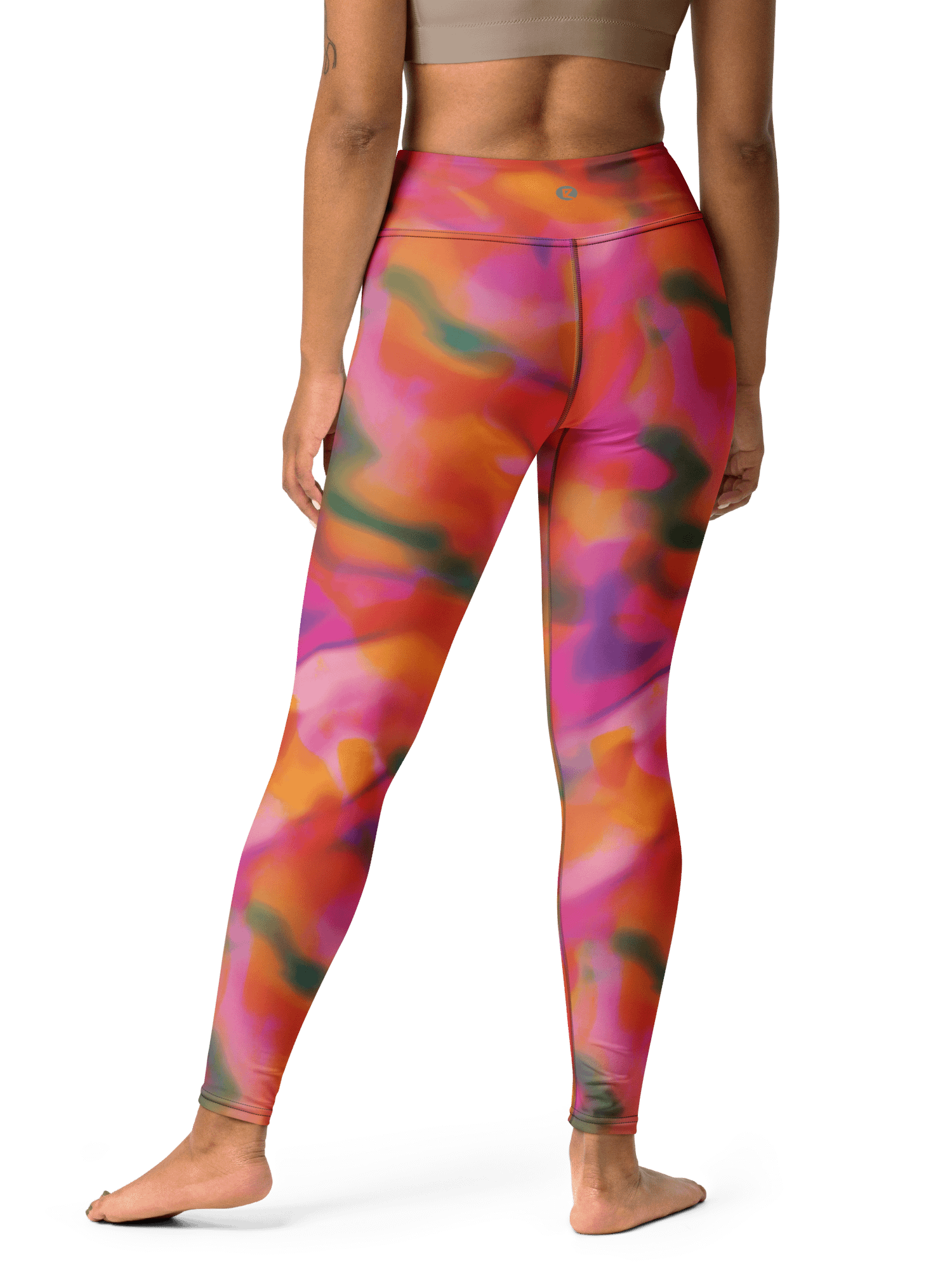 High-Waisted Patterned Leggings "Trendy Vibrant Pink Orange Tie-Dye" product image (7)