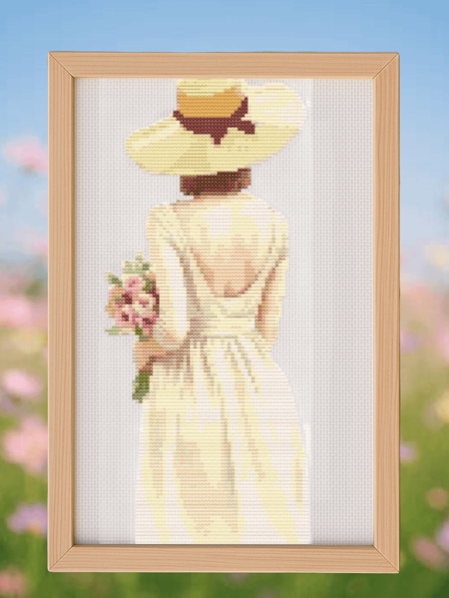 Girl Carrying Flowers Cross Stitch Pattern product image (1)