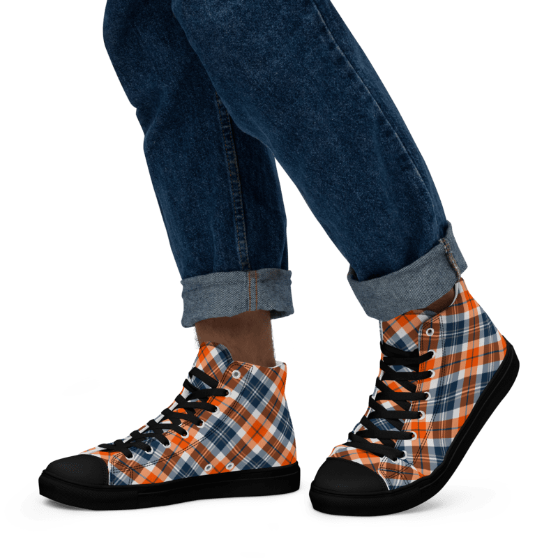 Orange and Blue Sporty Plaid Men's High Top Shoes product image (5)