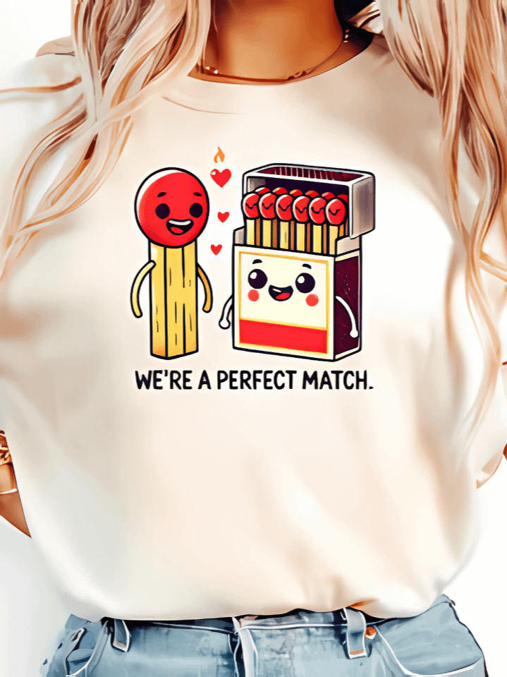 We’re a Perfect Match Valentine’s Day T-Shirt Graphic – Retro Valentine Artwork for Women – Charming Valentine’s Gift – Instant Digital Download – 300 DPI PNG product image (1)