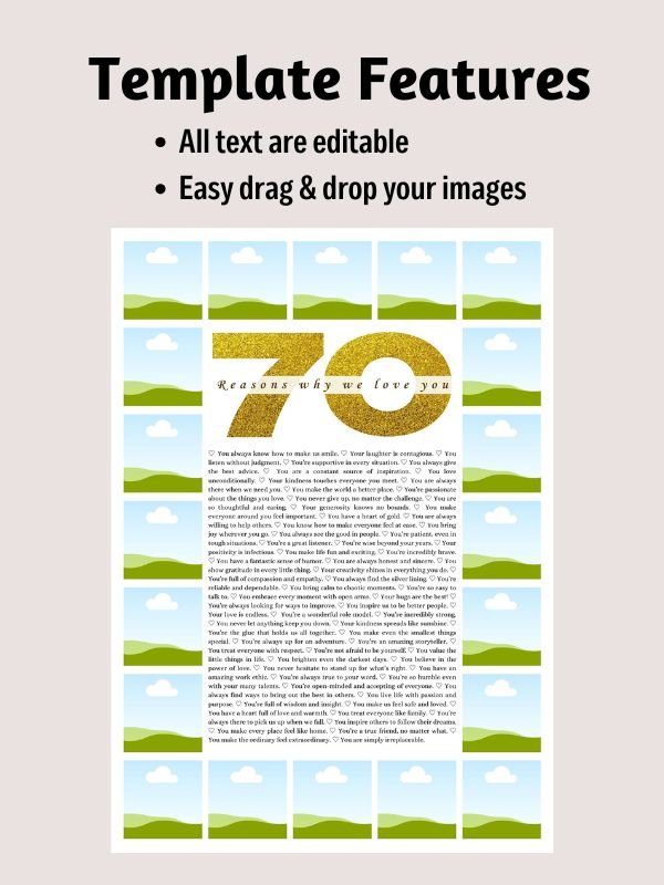 70 Reasons Why We Love You Photo Collage Canva Template product image (5)