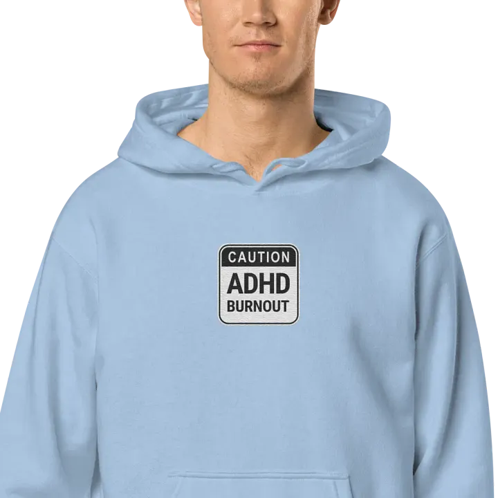 CAUTION: ADHD BURNOUT embroidered pigment hoodie (B&W design) product image (2)
