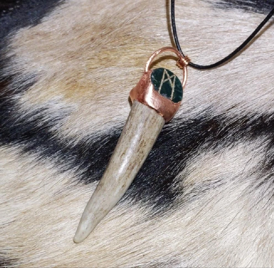 Bloodstone Mannuz Rune, Deer Horn & Octagonal Fluorite Necklace product image (1)