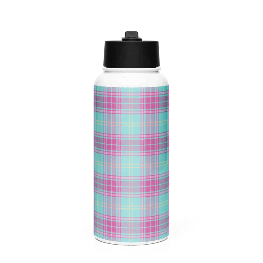 Hot Pink and Aqua Plaid Water Bottle product image (4)