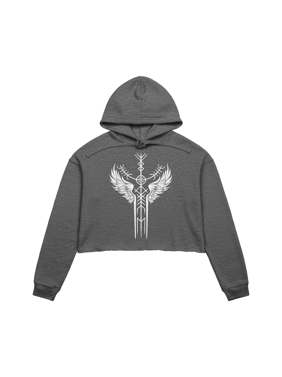 The Valkyrie Stave Fleece Crop Hoodie (white print) product image (2)