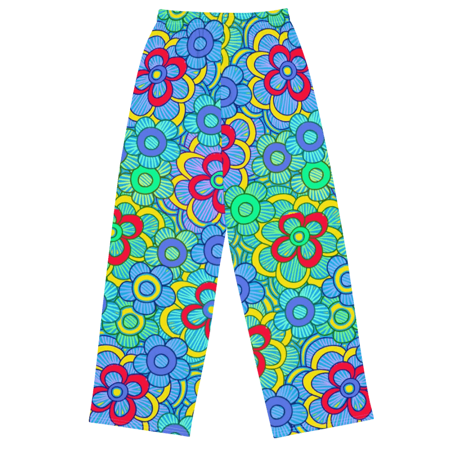 Green Retro Flowers Wideleg Pants product image (1)