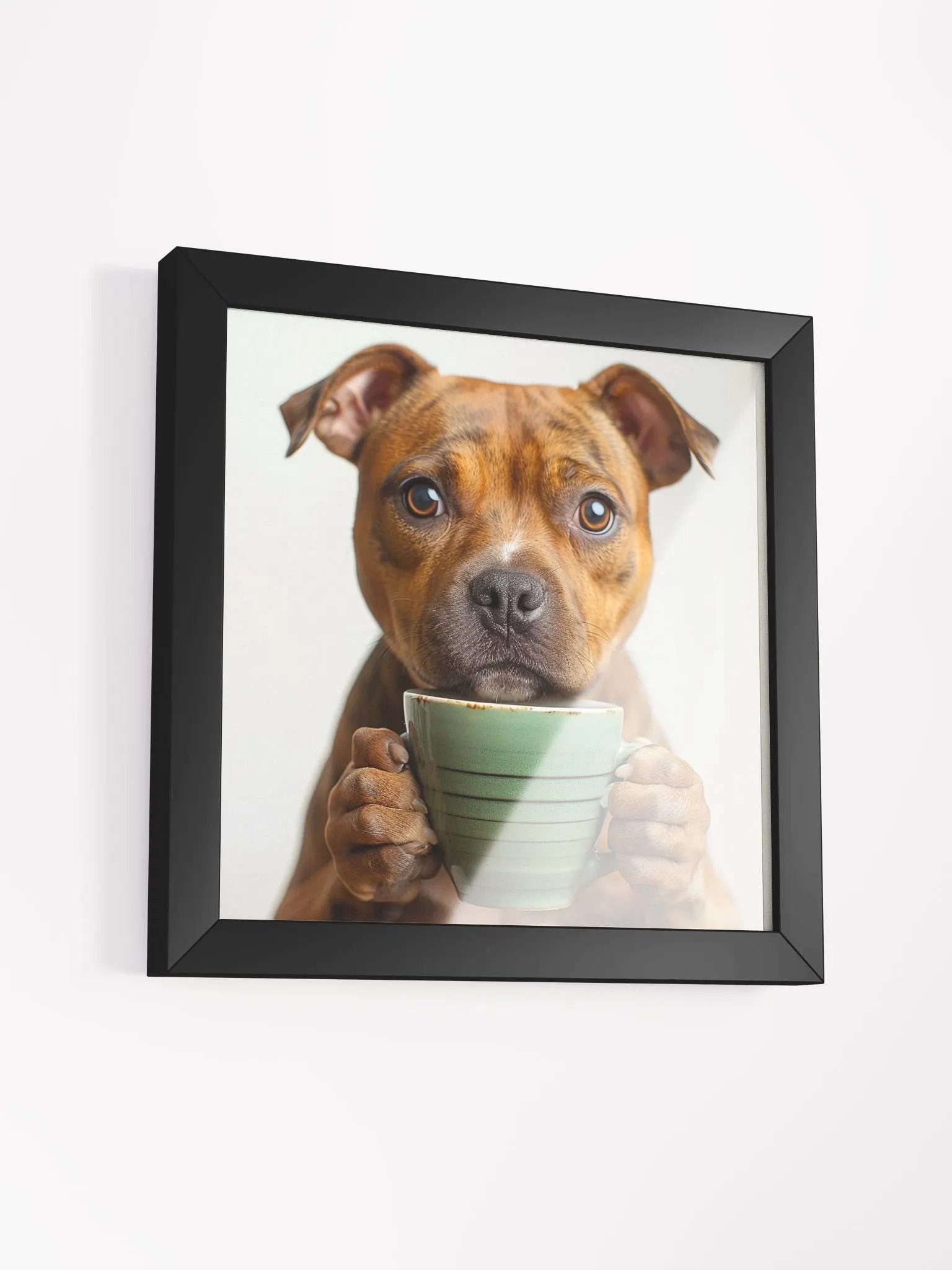 Cute Coffee Lover Staffordshire Terrier Dog Framed Wall Art product image (3)