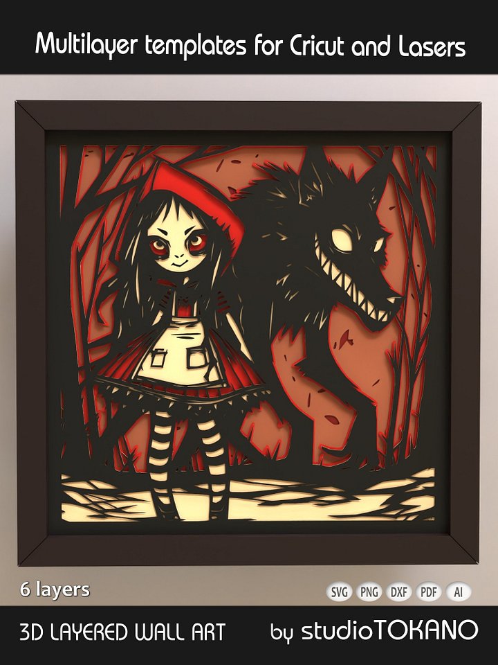 3D Little Red Ridinghood Shadow Box SVG product image (1)